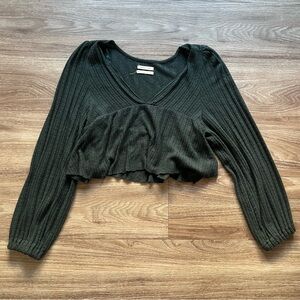 Urban Outfitters Dark Green Long-Sleeve Crop Top